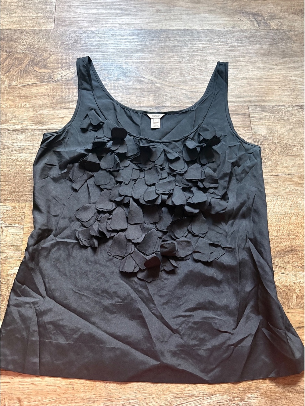 J.Crew Black Silk Sleeveless Top Size 4 with Floral Applique Detail